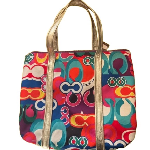 Coach Multicolor Tote Bag with Gold Accents vintage Poppy - Picture 3 of 11